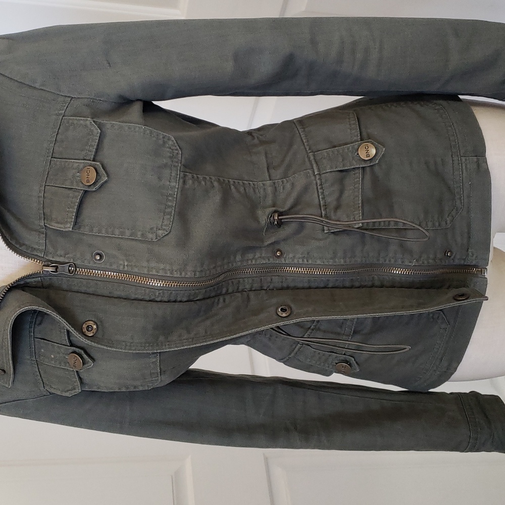 BNCI Hunter Olive Green Utility Jacket XS Technical Canvas Funnel Neck Zip Front - Picture 13 of 16